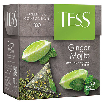 Чай в пирамидках TESS Ginger Mojito, зеленый с ароматом мяты и лайма, 20п*1,8г, 0788-12