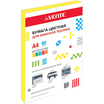 Бумага цветная А4 80г/м2, желтая интенсив (Deep Lemon №210), 100л deVENTE