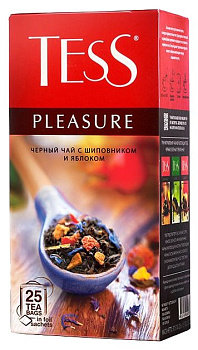 Чай пакетированный TESS Pleasure, черный с шиповником и яблоком, 25п*1,5г