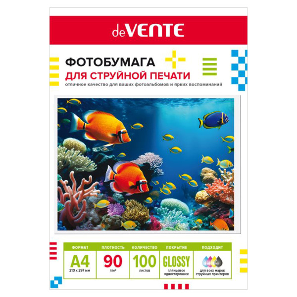 Фотобумага односторонняя А4 90г_м2 глянцевая 100л deVENTE