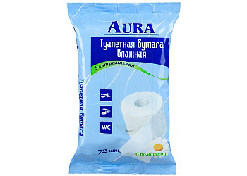 Туалетная бумага влажная AURA Nice 72шт, с ромашкой, смываемая