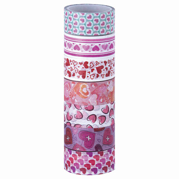 Клейкие WASHI-ленты для декора 15мм*3м, рисовая бумага, комплект 7шт ОСТРОВ СОКРОВИЩ Сердца