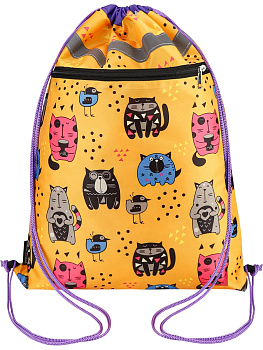 Мешок для обуви на шнурке, 1 отделение PROF-PRESS Котики и Птички 48*36см, с карманом и светоотражателем