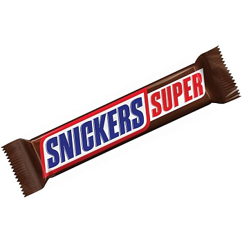 Шоколадный батончик SNICKERS Super, молочный с карамелью, арахисом и нугой, 80г