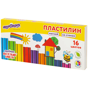 Пластилин восковой 16цв 240г ЮНЛАНДИЯ Веселый шмель, со стеком