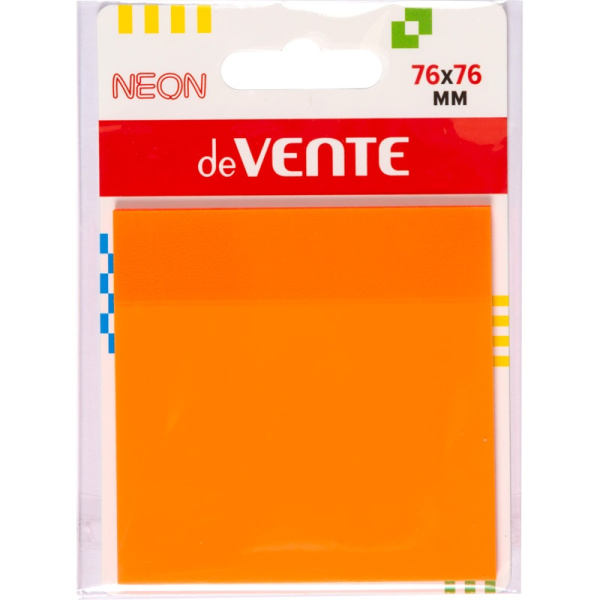 Блок самоклеящийся (пластиковые стикеры) 76_76мм, 50л оранжевыеdeVENTE, неон