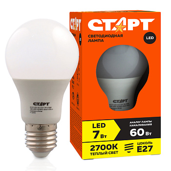 Лампа светодиодная СТАРТ LED 7(60)Вт цоколь Е27, груша, теплый свет