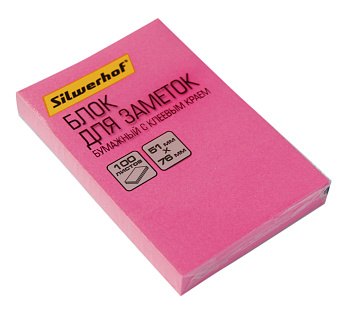 Блок самоклеящийся (стикеры) 51*76мм, 100л, неоновый, розовый SILWERHOF