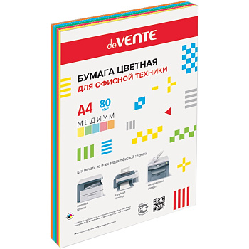 Набор цветной бумаги А4 80г/м2, 5 ярких цветов, 250л deVENTE
