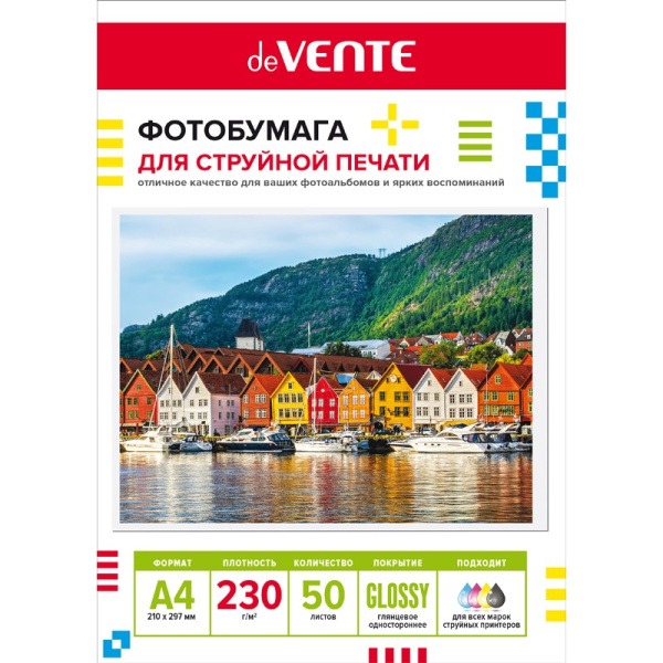 Фотобумага односторонняя А4 230г_м2 глянцевая 50л deVENTE