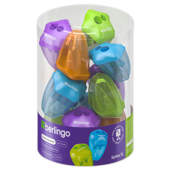 6_Точилка с контейнером, 2 отверствия Berlingo Spike XL, ассорти