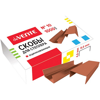 Скобы для степлера №10 1000шт до 20л deVENTE, медное покрытие