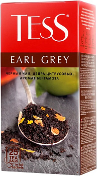 Чай пакетированный TESS Earl Grey, черный с цедрой лимона, 25п*1,6г