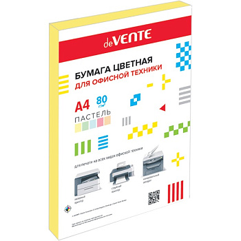 Бумага цветная А4 80г/м2, желтая пастель (Light Lemon), 100л deVENTE