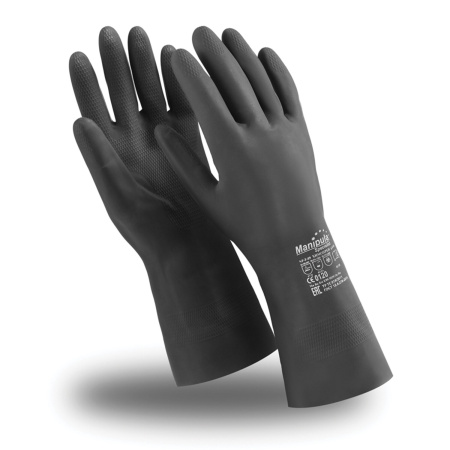 (SAM) Перчатки неопреновые MANIPULA ХИМОПРЕН, хлопчатобумажное напыление, К80/Щ50, размер 10-10,5 (XL), черные, CG-973