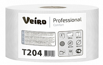 Туалетная бумага для диспенсера 2-слойная, 170м VEIRO PROFESSIONAL Comfort (Система Т2), белая, T204