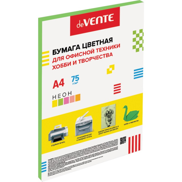 Бумага цветная А4 80 г_м2 зеленая неон 50л deVENTE