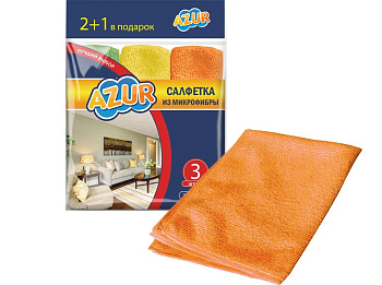 Салфетки хозяйственные 30*30см, 200г/м2, микрофибра 3шт, AZUR 