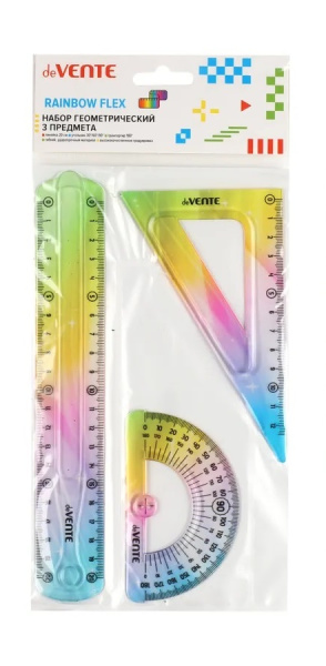 Набор чертежный пренадлежностей (линейка 20см, треугольник, транспортир) deVENTE Rainbow flex
