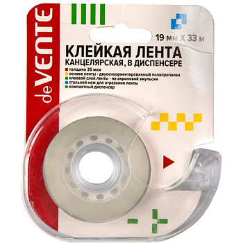 Клейкая лента канцелярская 19мм*33м deVENTE, в диспенсере