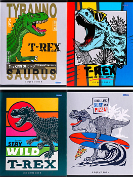 Тетрадь А5 96л клетка, скоба LEGEND Клевые тираннозавры, ассорти