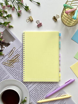Тетрадь А5 80л клетка, гребень Pastel Collection Yellow, с пластиковой обложкой