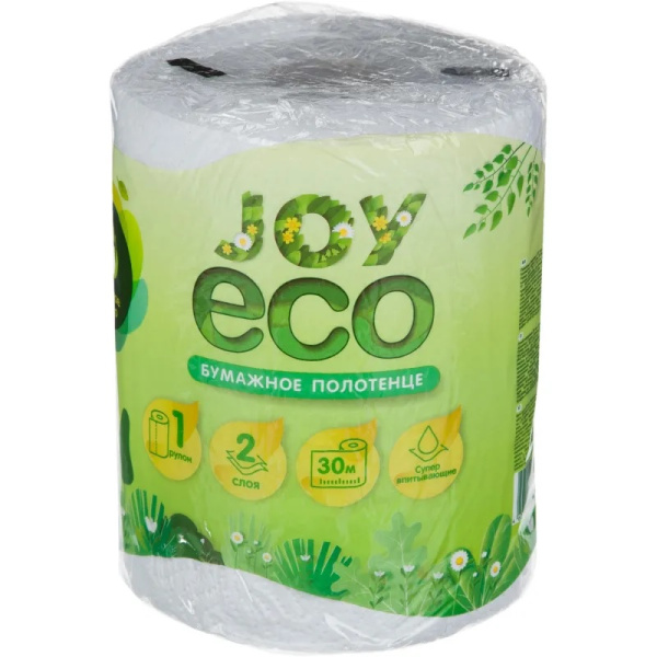 Полотенца бумажные JoyEco 2-х слойные, спайка 1шт (1_30м), белые