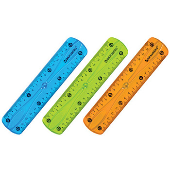 Линейка 15см пластиковая BRAUBERG Flex гибкая, ассорти