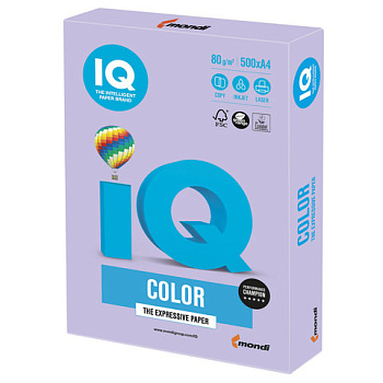 Бумага цветная А4 80г/м2, тренд, бледно-лиловая 500л IQ color