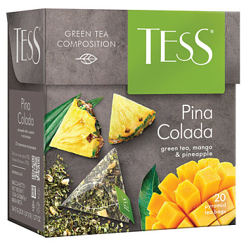 Чай в пирамидках TESS Pina Colada, зеленый с ароматом тропических фруктов, 20п*1,8г