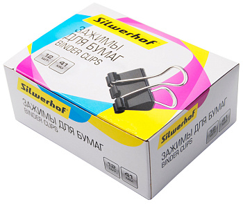 Зажим для бумаг 41мм черный, комплект 12шт SILWERHOF