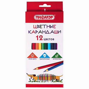 Карандаши цветные 12 цветов ПИФАГОР Веселая такса, шестигранные