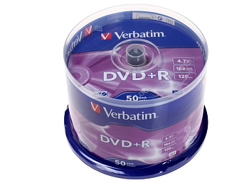 Диск DVD+R Verbatim 4,7GB 16x Cake Box 50шт