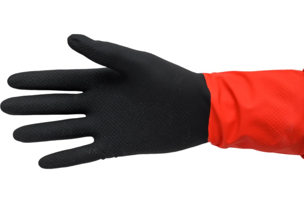 5_Перчатки латексные M с х_б напылением, BiColor черно-красные, удлиненная манжета, повышенной прочности