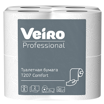Туалетная бумага на втулке VEIRO PROFESSIONAL Comfort 2-х слойная, 8шт*25м, белая T207