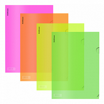 _Папка-уголок A4 0,18мм, полупрозрачный плотный пластик ErichKrause Glossy Neon, ассорти