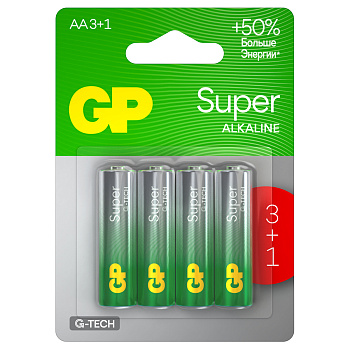 Батарейка AA (пальчиковые) LR06-алкалиновая GP G-Tech , 4шт на блистере