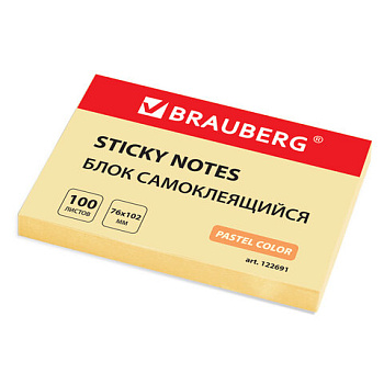 Блок самоклеящийся (стикеры) 76*102мм, 100л, пастельный, желтый BRAUBERG