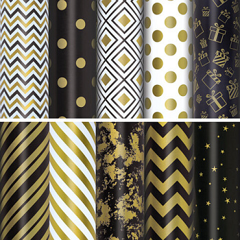 Бумага упаковочная ЗОЛОТАЯ СКАЗКА Golden pattern 70*100см, ассорти