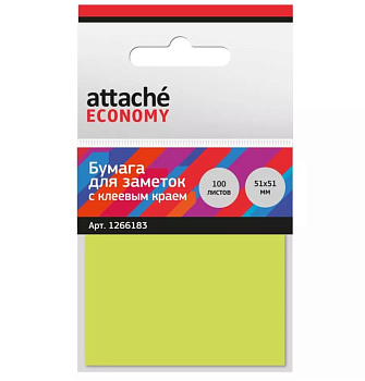 Блок самоклеящийся (стикеры) 51*51мм, 100л, неоновый, желтый Attache Economy