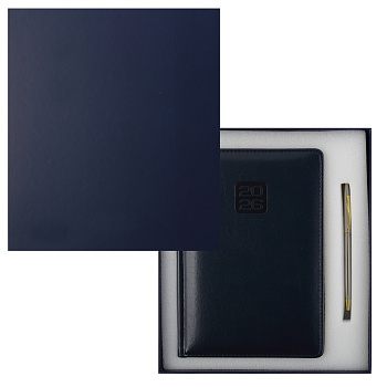 НАБОР ПОДАРОЧНЫЙ Ежедневник 2026 А5 + шариковая ручка deVENTE Bravo, под кожу, термо тиснение, синий 168л