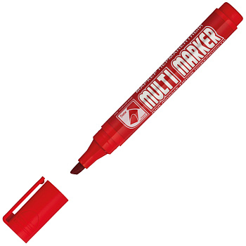 Маркер перманентный CROWN Multi Marker Chisel, 1-5мм, скошенный наконечник, красный
