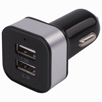 Зарядное устройство автомобильное SONNEN, 2 порта USB, выходной ток 2,1А, черное-белое