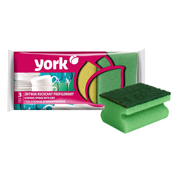 Губка для мытья посуды профильные 3шт, 90*70*43мм YORK
