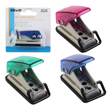 Дырокол на одно отверстие KW-triO mini 92A0, металл-пластик, ассорти