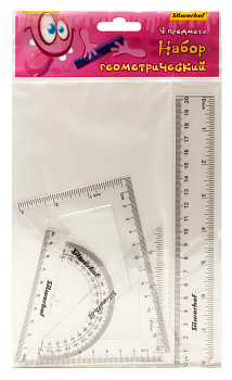 Набор чертежный средний (линейка 20см, 2 угольника, транспортир) SILWERHOF Монстрики, прозрачный