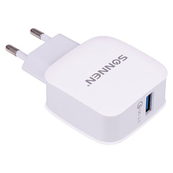Быстрое зарядное устройство сетевое SONNEN, порт USB, QC3.0, выходной ток 3А, белое