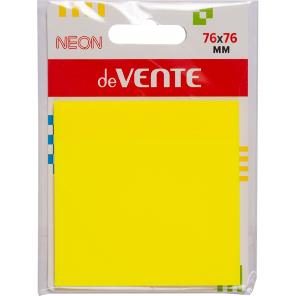 Блок самоклеящийся (пластиковые стикеры) 76_76мм, 50л желтые deVENTE, неон
