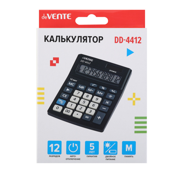 3_Калькулятор 12 разрядов deVENTE DD-4412, 102_137мм, двойное питание