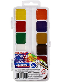 Акварель медовая 12 цветов PROF-PRESS, без кисти, пластиковый пенал
